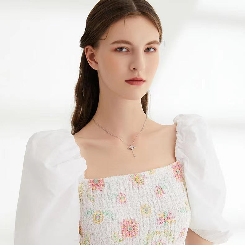 Cupid Heart Angel Wings Tassel Necklace With Crystal Clavicle Chain
